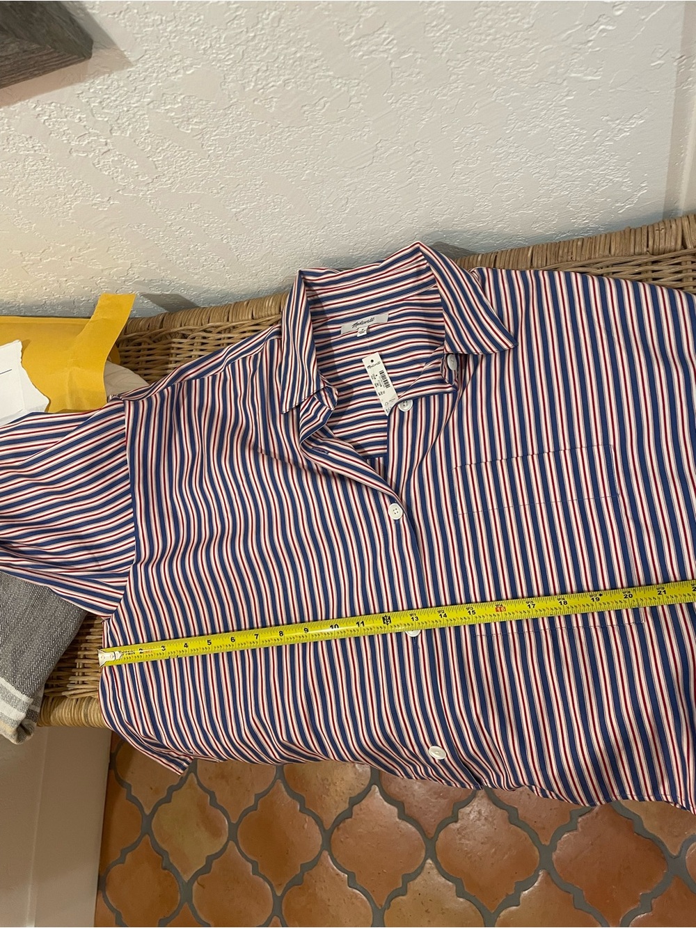 NWT Madewell Red, White & Navy Vertical Stripe Button-Up Shirt - Picture 5 of 6